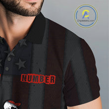 Load image into Gallery viewer, Mens Disc Golf Polo Shirt Custom Name Vintage American Flag Disc Golf Basket Patriotic Golf Shirts  NHN0029