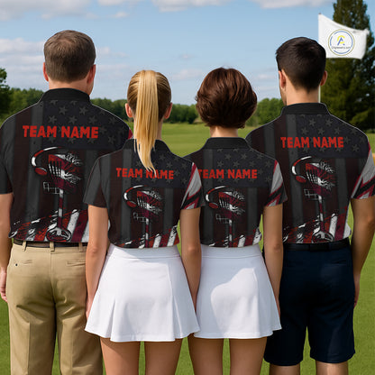 Mens Disc Golf Polo Shirt Custom Name Vintage American Flag Disc Golf Basket Patriotic Golf Shirts  NHN0029