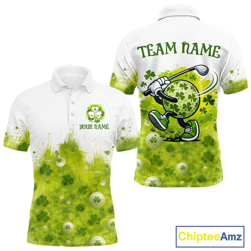 Mens Golf Polo Shirt Custom Gofl Ball Green Clover St Patricks Day Plaid Pattern Golf Tops NHN0161
