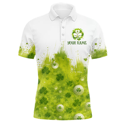 Mens Golf Polo Shirt Custom Gofl Ball Green Clover St Patricks Day Plaid Pattern Golf Tops NHN0161