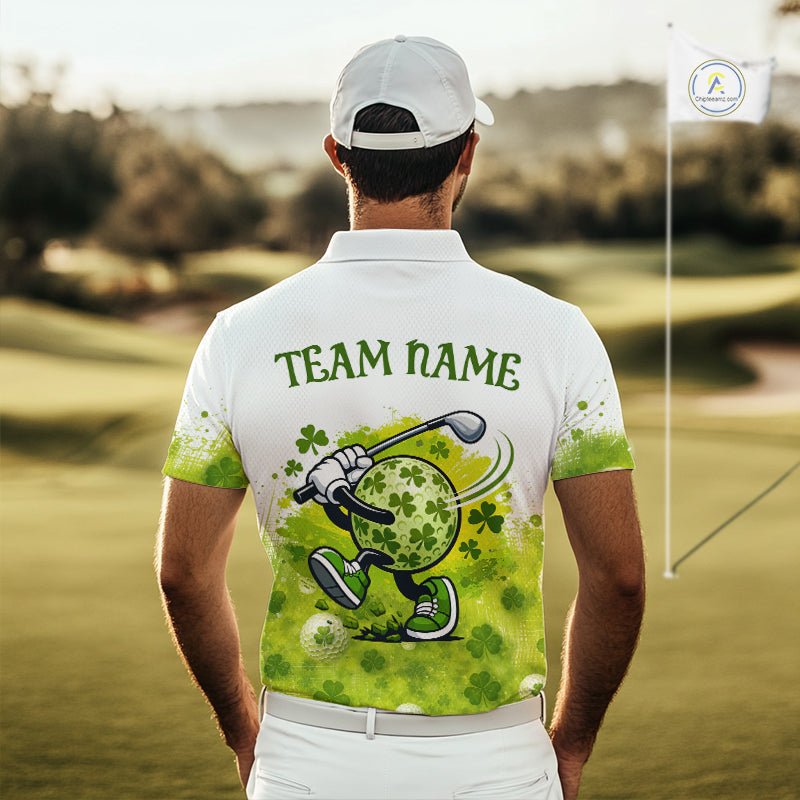 Mens Golf Polo Shirt Custom Gofl Ball Green Clover St Patricks Day Plaid Pattern Golf Tops NHN0161