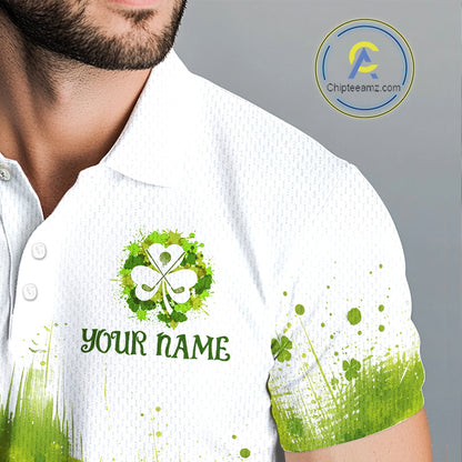 Mens Golf Polo Shirt Custom Gofl Ball Green Clover St Patricks Day Plaid Pattern Golf Tops NHN0161