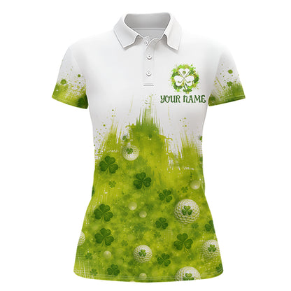 Womens Golf Polo Shirt Custom Gofl Ball Green Clover St Patricks Day Plaid Pattern Golf Tops NHN0161