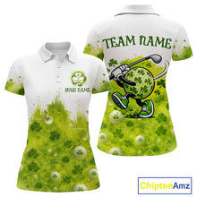 Load image into Gallery viewer, Womens Golf Polo Shirt Custom Gofl Ball Green Clover St Patricks Day Plaid Pattern Golf Tops NHN0161