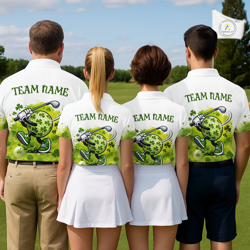 Mens Golf Polo Shirt Custom Gofl Ball Green Clover St Patricks Day Plaid Pattern Golf Tops NHN0161