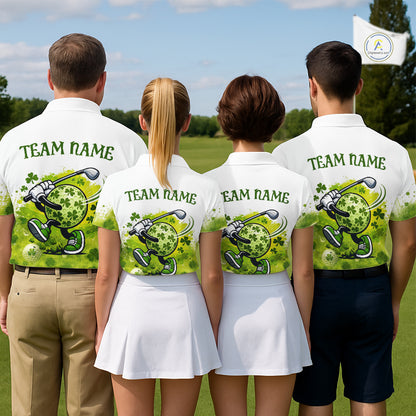 Mens Golf Polo Shirt Custom Gofl Ball Green Clover St Patricks Day Plaid Pattern Golf Tops NHN0161