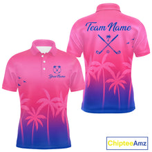 Load image into Gallery viewer, Mens Golf Polo Shirt Custom Pink Blue Palm Pattern Team Golf Tops For Men, Summer Golf Gifts NHN0172