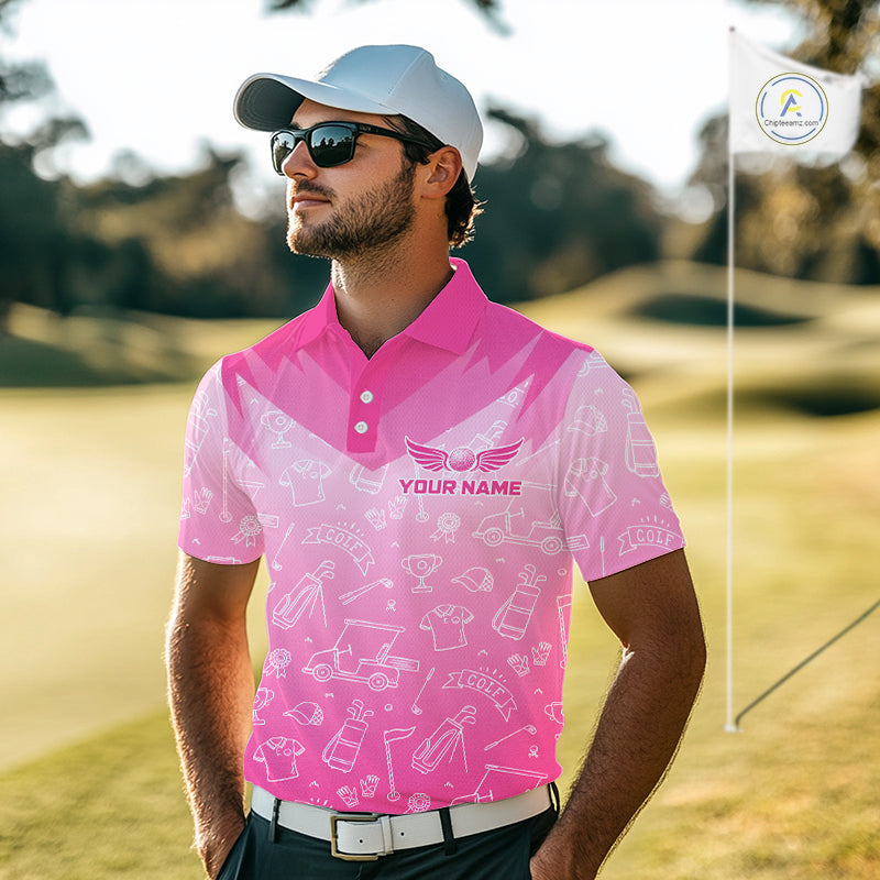 Mens Golf Polo Shirt Custom Pink Golf Ball Pattern Team Golf Tops, Golf Gifts For Men NHN0198