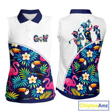 Load image into Gallery viewer, Funny Womens Sleeveless Golf Polo Shirt Custom Toucan Tropical Pattern, Flamingo Golf Shirt For Ladies NHN0205