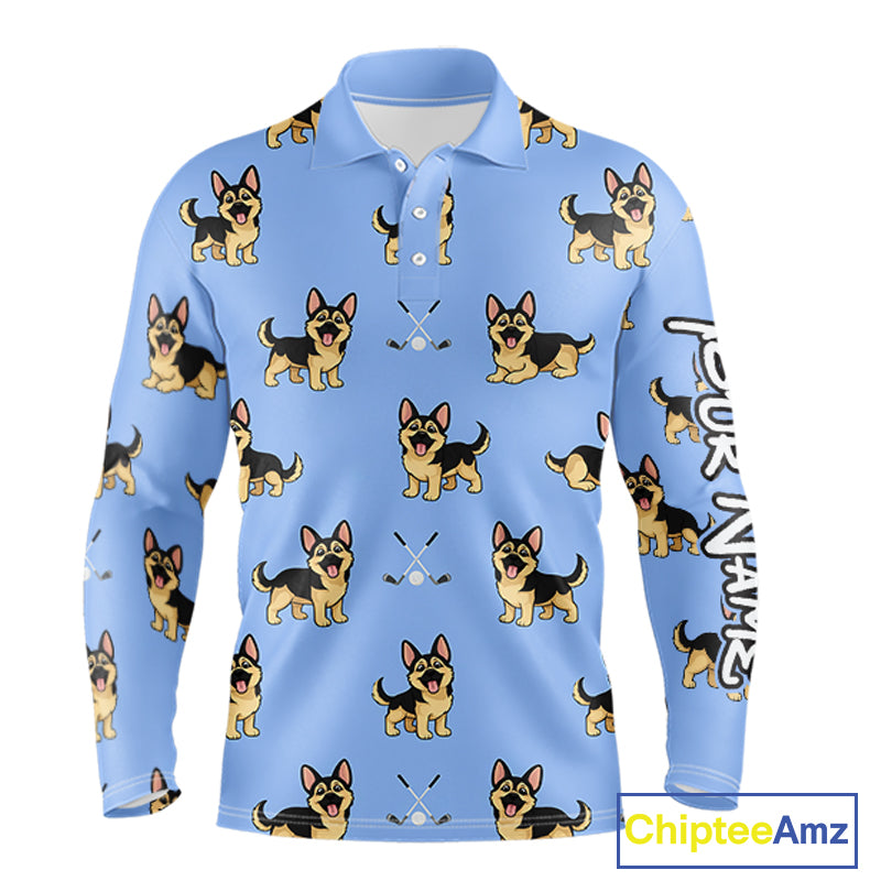 Long Sleeve Golf Polo Shirt Custom Funny German Shepherd Team Mens Golf Tops, Dog Lover Gift NHN0213