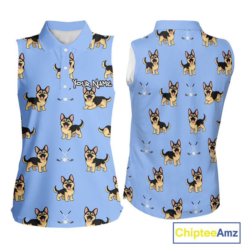 Womens Sleeveless Golf Polo Shirt Custom Funny German Shepherd Team Ladies Golf Tops, Dog Lover Gift NHN0213