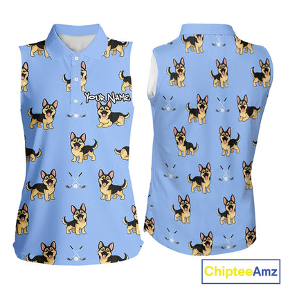 Womens Sleeveless Golf Polo Shirt Custom Funny German Shepherd Team Ladies Golf Tops, Dog Lover Gift NHN0213