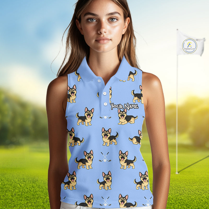 Womens Sleeveless Golf Polo Shirt Custom Funny German Shepherd Team Ladies Golf Tops, Dog Lover Gift NHN0213