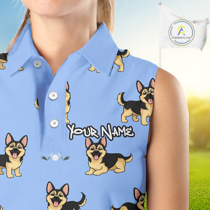 Womens Sleeveless Golf Polo Shirt Custom Funny German Shepherd Team Ladies Golf Tops, Dog Lover Gift NHN0213