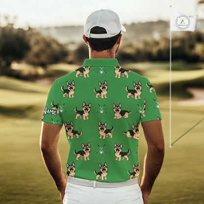 Funny German Shepherd Mens Golf Polo Shirt Custom Green Pattern Team Mens Golf Tops, Dog Lover Gift NHN0213