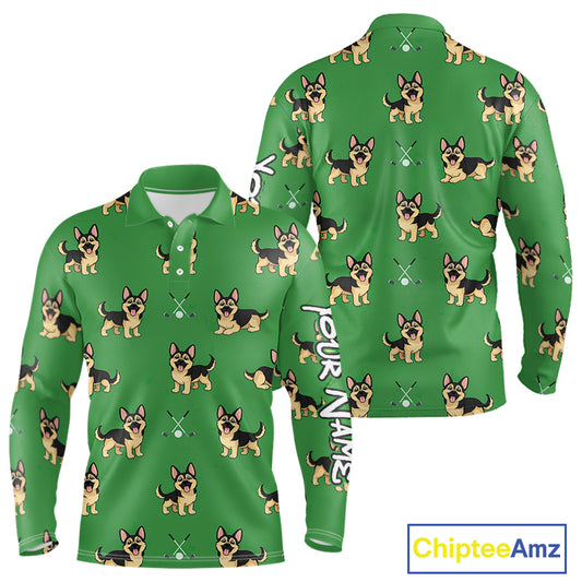 Funny German Shepherd Long Sleeve Golf Polo Shirt Custom Green Team Mens Golf Tops, Dog Lover Gift NHN0213