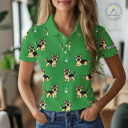 Funny German Shepherd Womens Golf Polo Shirt Custom Green Team Ladies Golf Tops, Dog Lover Gift NHN0213