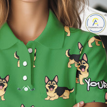 Load image into Gallery viewer, Funny German Shepherd Womens Golf Polo Shirt Custom Green Team Ladies Golf Tops, Dog Lover Gift NHN0213