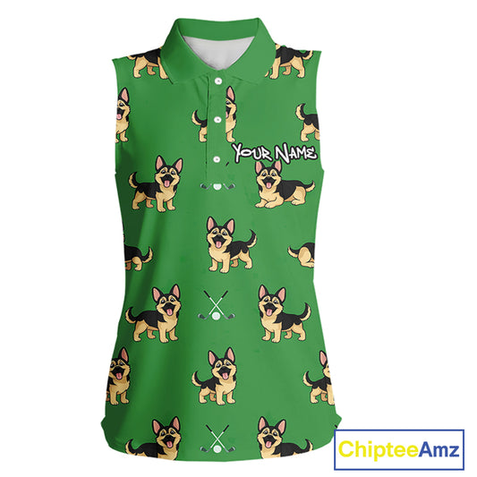 Funny German Shepherd Womens Sleeveless Golf Polo Shirt Custom Green Team Golf Tops, Dog Lover Gift NHN0213