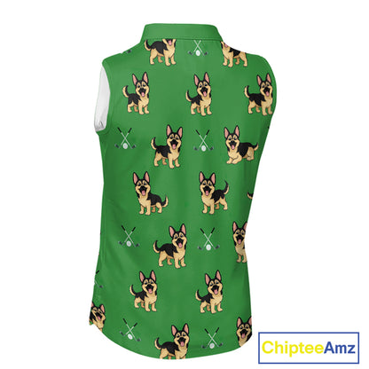 Funny German Shepherd Womens Sleeveless Golf Polo Shirt Custom Green Team Golf Tops, Dog Lover Gift NHN0213