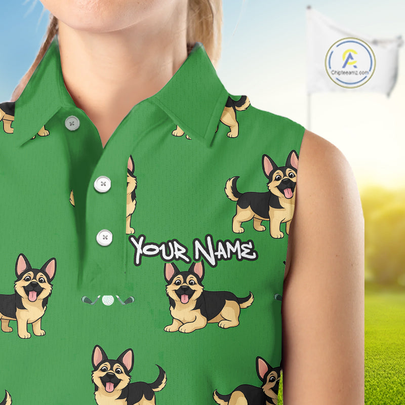 Funny German Shepherd Womens Sleeveless Golf Polo Shirt Custom Green Team Golf Tops, Dog Lover Gift NHN0213