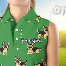 Load image into Gallery viewer, Funny German Shepherd Womens Sleeveless Golf Polo Shirt Custom Green Team Golf Tops, Dog Lover Gift NHN0213