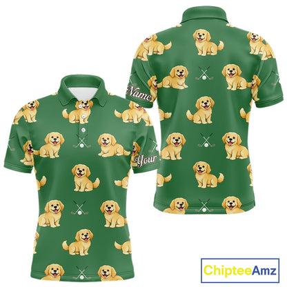 Golden Retriever Mens Golf Polo Shirt Custom Funny Green Pattern Team Mens Golf Tops, Dog Lover Gift NHN0214