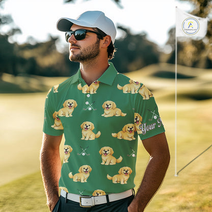 Golden Retriever Mens Golf Polo Shirt Custom Funny Green Pattern Team Mens Golf Tops, Dog Lover Gift NHN0214