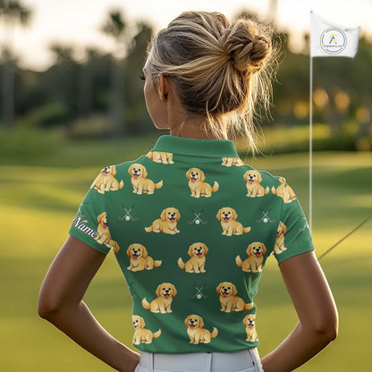 Golden Retriever Womens Golf Polo Shirt Custom Funny Green Team Ladies Golf Tops, Dog Lover Gift NHN0214