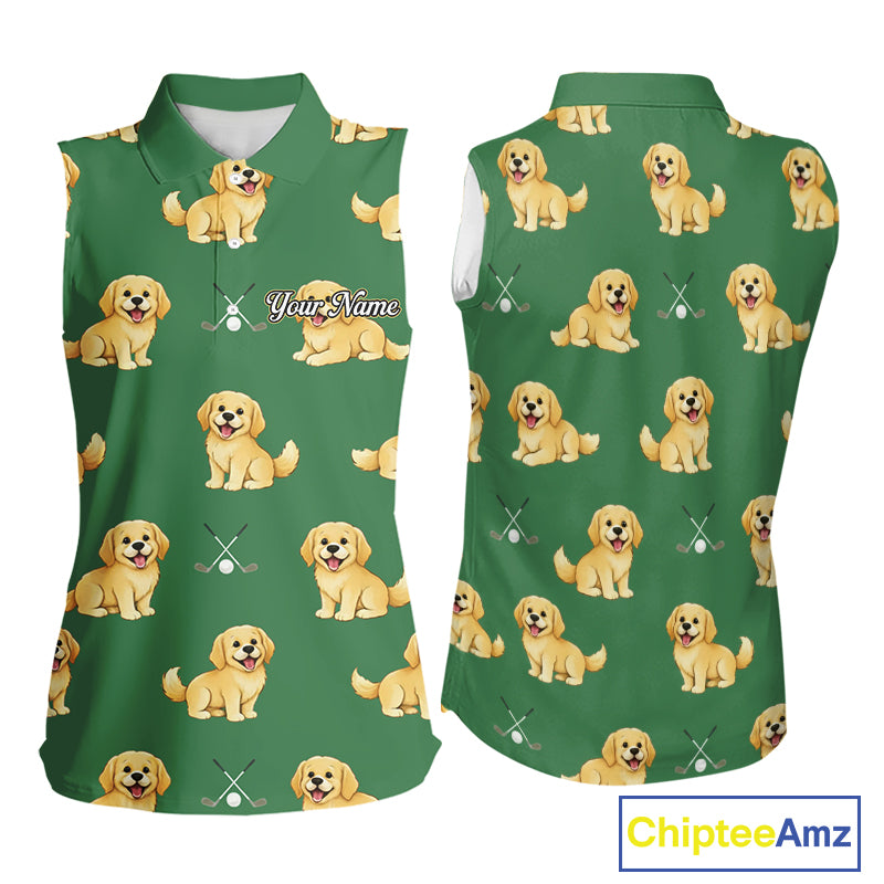 Golden Retriever Womens Sleeveless Golf Polo Shirt Custom Funny Green Team Golf Tops, Dog Lover Gift NHN0214