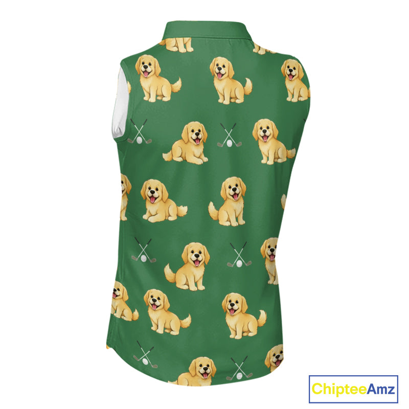 Golden Retriever Womens Sleeveless Golf Polo Shirt Custom Funny Green Team Golf Tops, Dog Lover Gift NHN0214