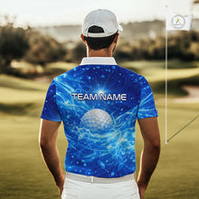 Load image into Gallery viewer, Personalized Mens Golf Polo Shirt Blue Water Splash Golf Ball Custom Name Golf Tops For Team NHN0221