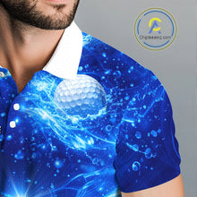 Load image into Gallery viewer, Personalized Mens Golf Polo Shirt Blue Water Splash Golf Ball Custom Name Golf Tops For Team NHN0221
