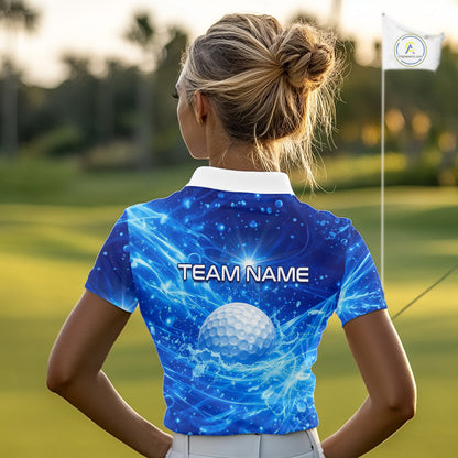 Personalized Womens Golf Polo Shirt Blue Water Splash Golf Ball Custom Name Golf Tops For Team NHN0221