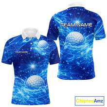 Load image into Gallery viewer, Personalized Mens Golf Polo Shirt Blue Water Splash Golf Ball Custom Name Golf Tops For Team NHN0221