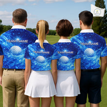 Load image into Gallery viewer, Personalized Mens Golf Polo Shirt Blue Water Splash Golf Ball Custom Name Golf Tops For Team NHN0221