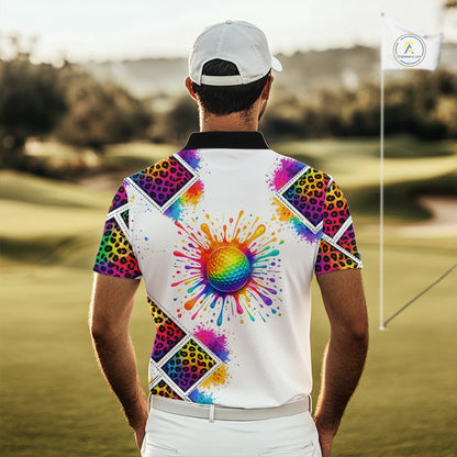 Rainbow Mens Golf Polo Shirt Leopard Print Pattern Custom Team Golf Tops For Men, Golf Gifts NHN0228
