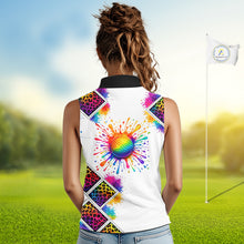 Load image into Gallery viewer, Rainbow Womens Sleeveless Golf Polo Shirt Leopard Print Pattern Custom Team Ladies Golf Top, Golf Gift NHN0228