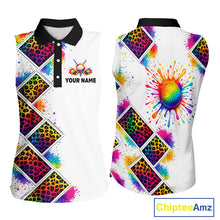 Load image into Gallery viewer, Rainbow Womens Sleeveless Golf Polo Shirt Leopard Print Pattern Custom Team Ladies Golf Top, Golf Gift NHN0228