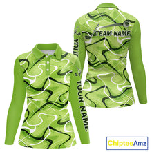 Load image into Gallery viewer, Green And White Womens Long Sleeve Golf Polo Shirt Custom Green Camo Golf Tops For Ladies, Golf Gifts NHN0111