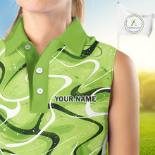 Load image into Gallery viewer, Green And White Womens Sleeveless Golf Polo Shirt Custom Green Camo Golf Tops, Personalized Golf Gifts NHN0111
