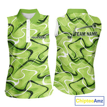 Load image into Gallery viewer, Green And White Womens Sleeveless Golf Polo Shirt Custom Green Camo Golf Tops, Personalized Golf Gifts NHN0111