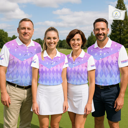 Argyle Golf Polo Shirt For Men Custom Pink & Purple Plaid Golf Clubs Pattern Team Golf Top, Golf Gifts NHN0114