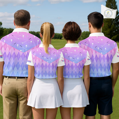 Argyle Golf Polo Shirt For Men Custom Pink & Purple Plaid Golf Clubs Pattern Team Golf Top, Golf Gifts NHN0114