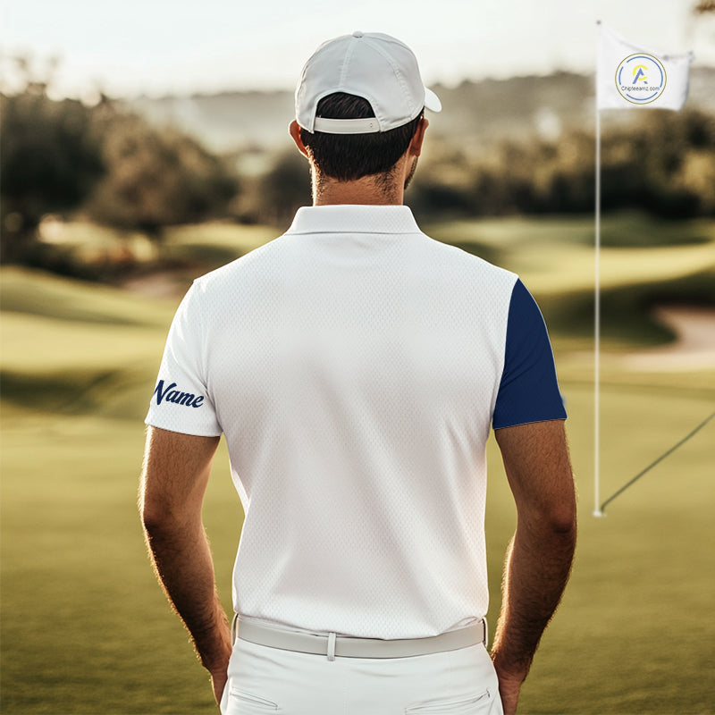 Blue And White Golf Polo Shirt, Custom Name Mens Golf Polo Shirts, Personalized Golf Gifts NHN0117