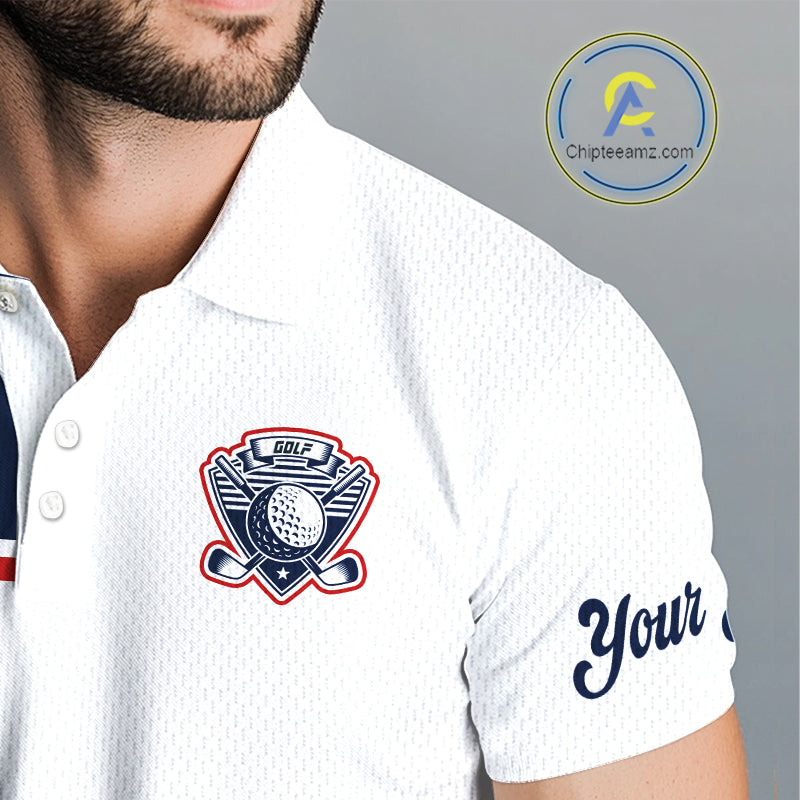 Blue And White Golf Polo Shirt, Custom Name Mens Golf Polo Shirts, Personalized Golf Gifts NHN0117