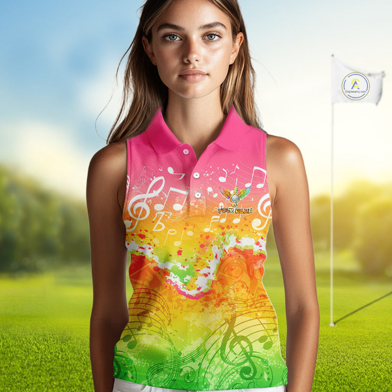 Womens Sleeveless Golf Polo Shirt Colorful Music Angel Wing Golf Ball Custom Golf Top For Team NHN0130