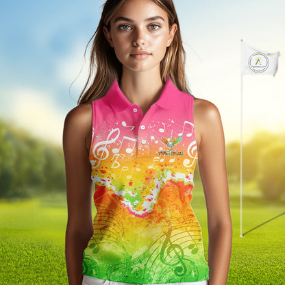 Womens Sleeveless Golf Polo Shirt Colorful Music Angel Wing Golf Ball Custom Golf Top For Team NHN0130