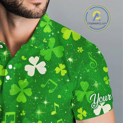 Mens Golf Polo Shirt Custom Green Music Angel Wing Golf Ball St Patricks Day Golf Shirts, Golf Gifts NHN0132