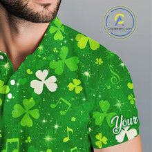 Load image into Gallery viewer, Mens Golf Polo Shirt Custom Green Music Angel Wing Golf Ball St Patricks Day Golf Shirts, Golf Gifts NHN0132
